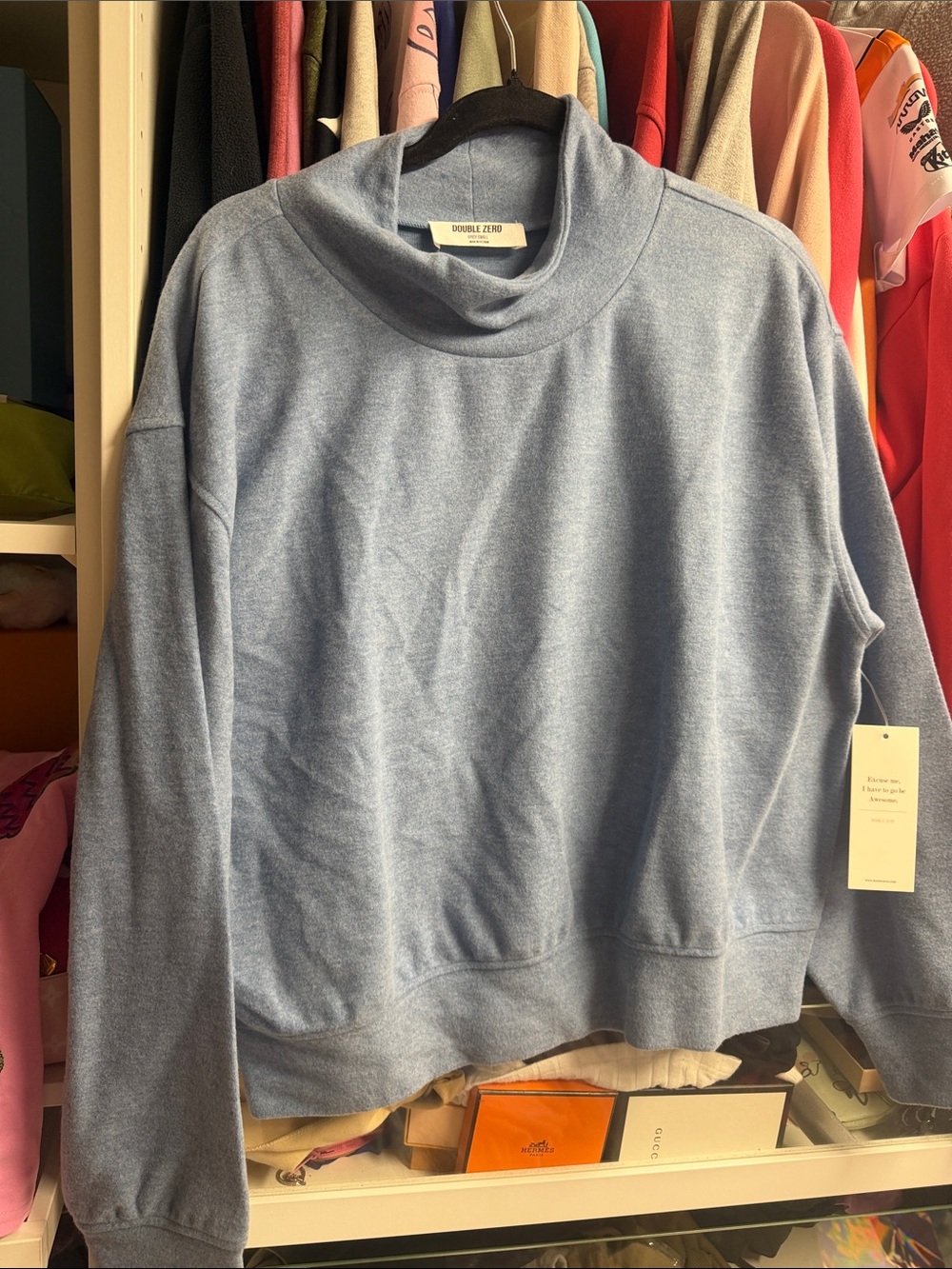 Double Zero Sky Blue Funnel Neck Sweater